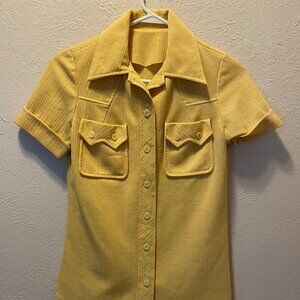 70s‎ Vintage Women's Yellow M Authentic Jacket-like Shirt w/Collar & pockets